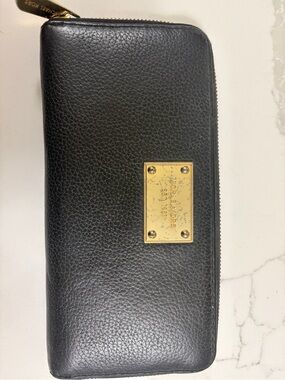 Michael Kors Black Pebbled Leather Zip Around Wallet with Gold Plate